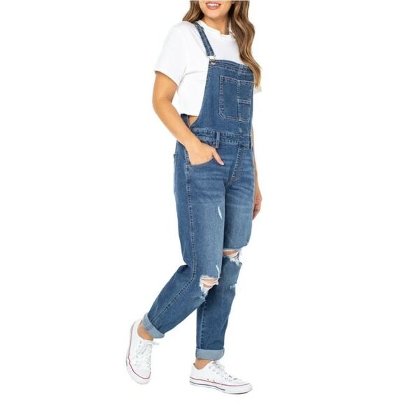 PREOWNED … CELEBRITY PINK “Size: S” Distressed Overalls - Picture 1 of 8